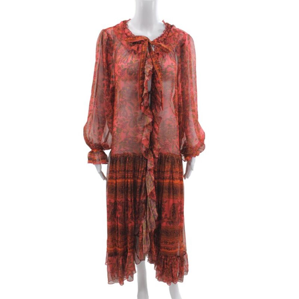 Beulah Womens Bohemian Paisley Maxi Dress Long Sleeve Tie Waist Multi Size L